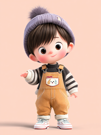 Adorable 3D Cartoon Japanese Baby Boy