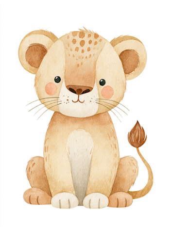 Adorable Baby Lion Watercolor Illustration