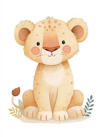 Adorable Baby Lion Watercolor Illustration