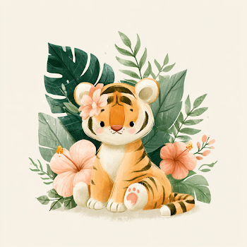 Adorable Baby Tiger Cub Among Tropical Flowers