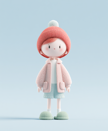 Adorable Cartoon Girl in Colorful Attire