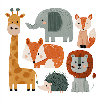 Adorable Cartoon Wild Animals Illustration