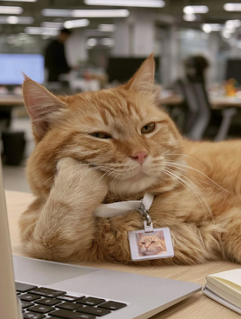 Bored Tabby Cat at Office Desk