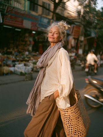 Candid Portrait of a Stylish Elderly Woman Shopping in Vietnam