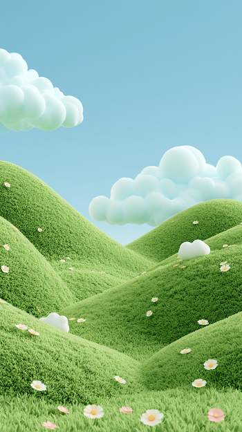 Charming 3D Cartoon Meadow Landscape