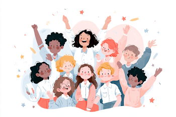 Cheerful Classroom Celebration with Diverse Children and Teacher