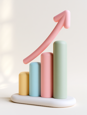 Cheerful Pastel Bar Chart with Upward Arrow
