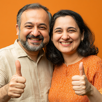 Cheerful South Asian Couple Giving Thumbs Up