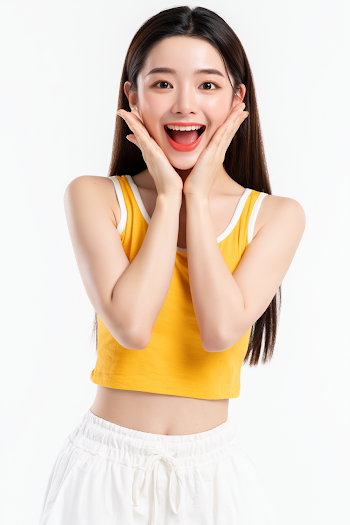Cheerful Young Woman in Studio Portrait