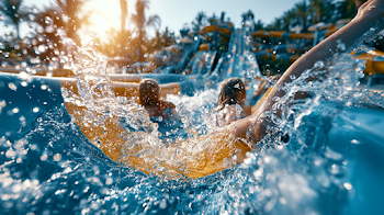 Children Enjoying Water Slide at Family Resort