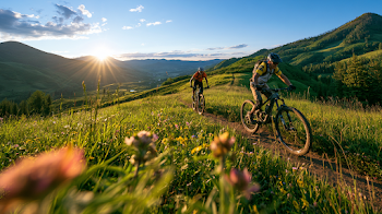 Cinematic Summer Adventure: Cyclists on a Sunlit Trail