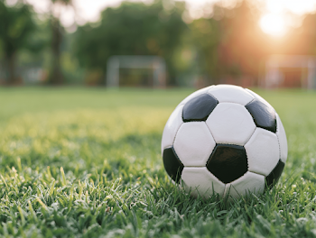 Classic Black and White Soccer Ball on Green Grass Field