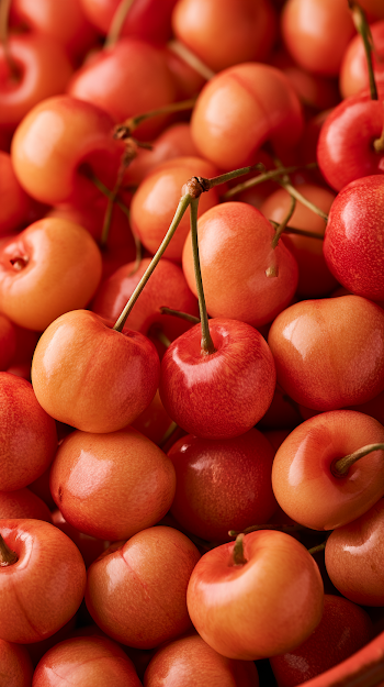 Close-Up of Abundant Japanese Sakuranbo Cherries