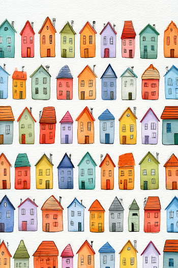 Colorful Toy-Like Houses in Pastel Watercolors