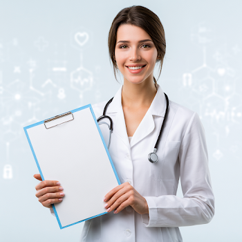 Confident Female Doctor in Clean Medical Studio