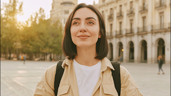 Confident Traveler in a Golden Hour European Square