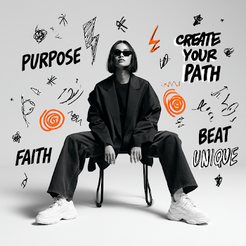 Confident Youthful Fashion Portrait with Motivational Doodles