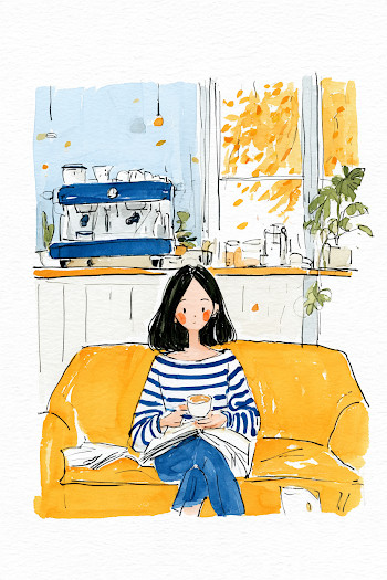Cozy Autumn Cafe Vibes with a Young Woman Reading