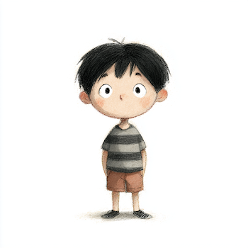 Curious East Asian Boy Character for Children's Book