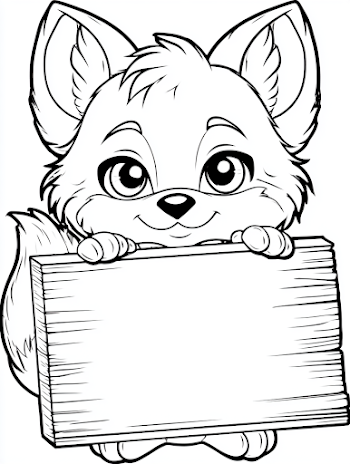 Cute Fox Holding Blank Sign for Kids Coloring Page