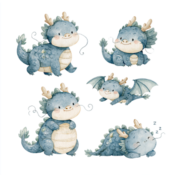 Cute Korean Blue Dragon Clipart Collection