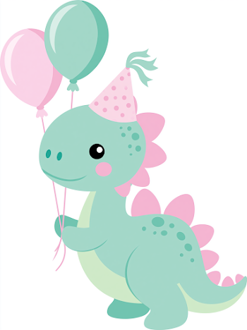 Cute Pastel Dinosaur with Balloons for Birthday Party