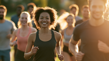 Diverse Group of Friends Jogging in a City Park