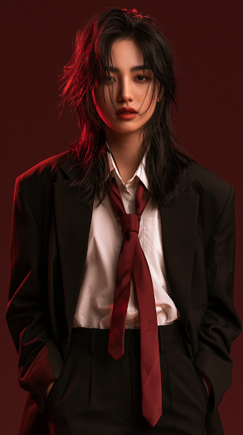 Elegant Androgynous Fashion Portrait of Young East Asian Woman