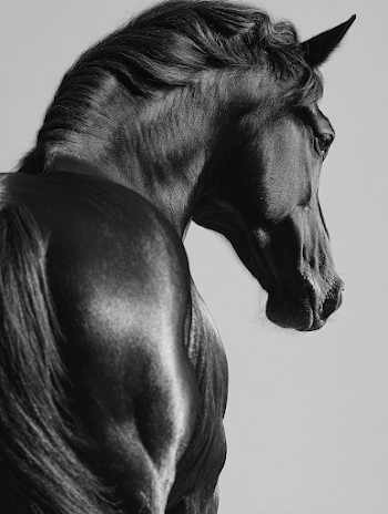 Elegant Black Horse Hindquarters in Minimalist Aesthetic
