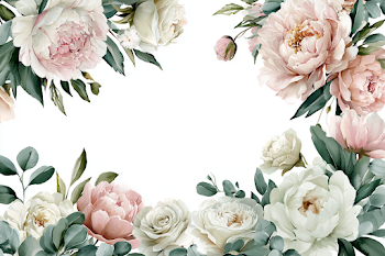 Elegant Blush Peony and Ivory Rose Floral Border