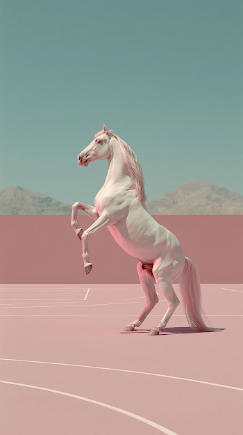 Elegant Cream White Horse on Pastel Sports Court