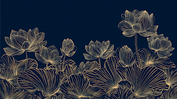 Elegant Gold Lotus Floral Line Art Background