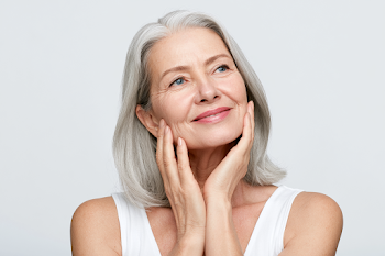 Elegant Mature Woman in Serene Skincare Portrait