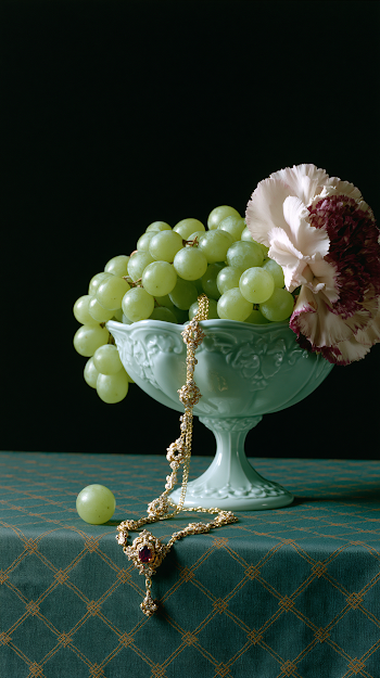 Elegant Still Life with Grapes and Jewelry