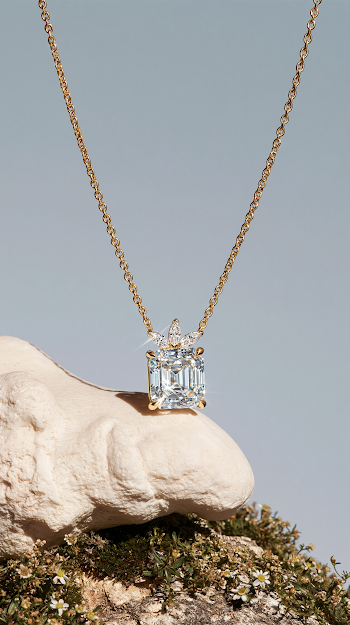 Elegant Yellow-Gold Necklace with Emerald-Cut Diamond