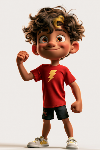 Energetic 6-Year-Old Boy in Pixar Style