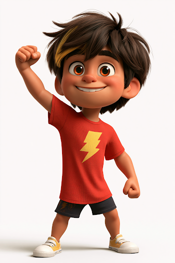 Energetic Young Boy in Animated Style