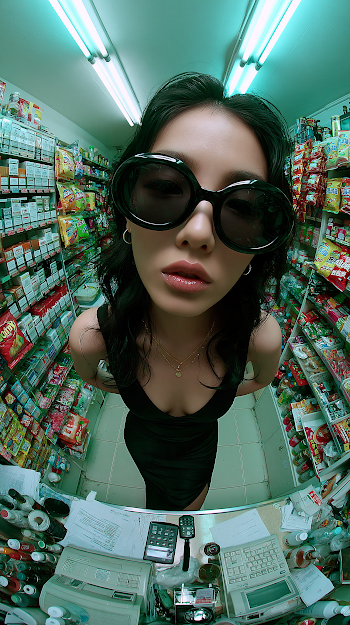 Fashionable Young Woman in Convenience Store