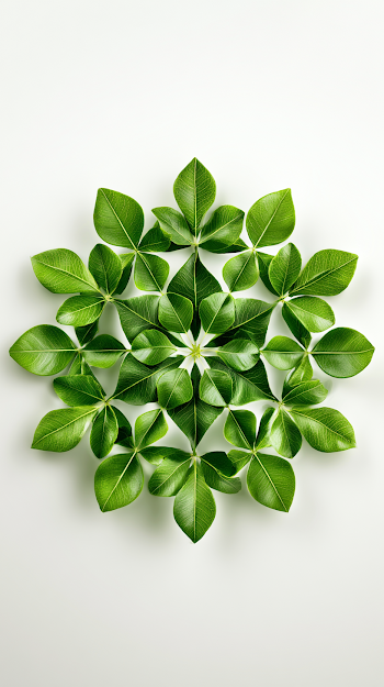 Geometric Mandala of Fresh Green Leaves