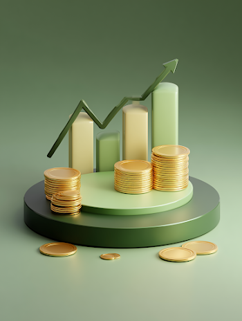 Golden Coin on Podium with Growth Graph