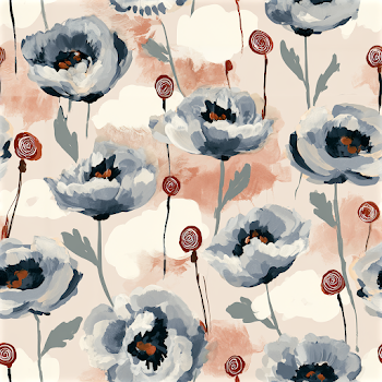 Hand-Painted Botanical Pattern with Poppy-Like Flowers