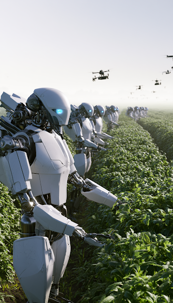 Humanoid Robots Harvesting Organic Farm Field