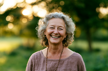 Joyful Senior Woman in Sunlit Park