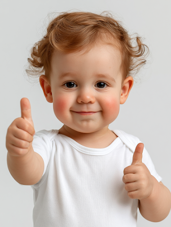 Joyful Toddler Portrait with Thumbs Up
