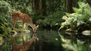 Lumi the Sika Deer at a Tranquil Forest Pond