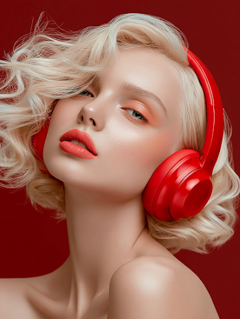 Luxurious Beauty Portrait with Red Headphones