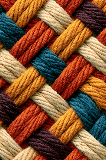 Macro Close-Up of Woven Yarn Cords in Vibrant Colors