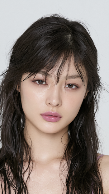 Melancholic Young East Asian Woman in Studio