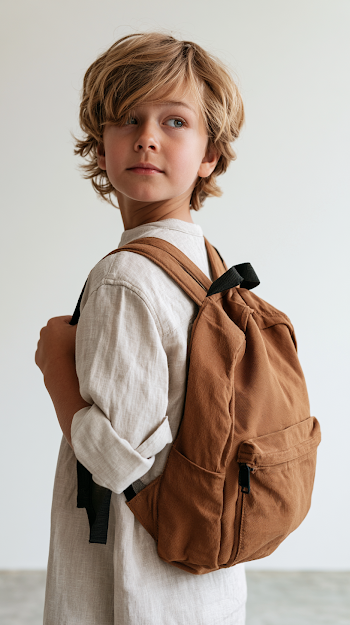 Minimalist Back to School Portrait of Child with Backpack