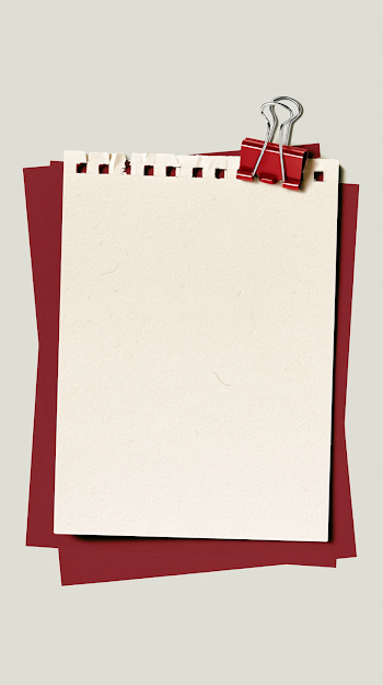 Minimalist Still Life of Spiral Notebook Page with Binder Clip